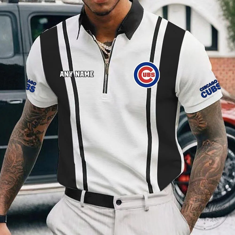 Chicago Cubs Personalized Name Zipper Polo Shirt for Men