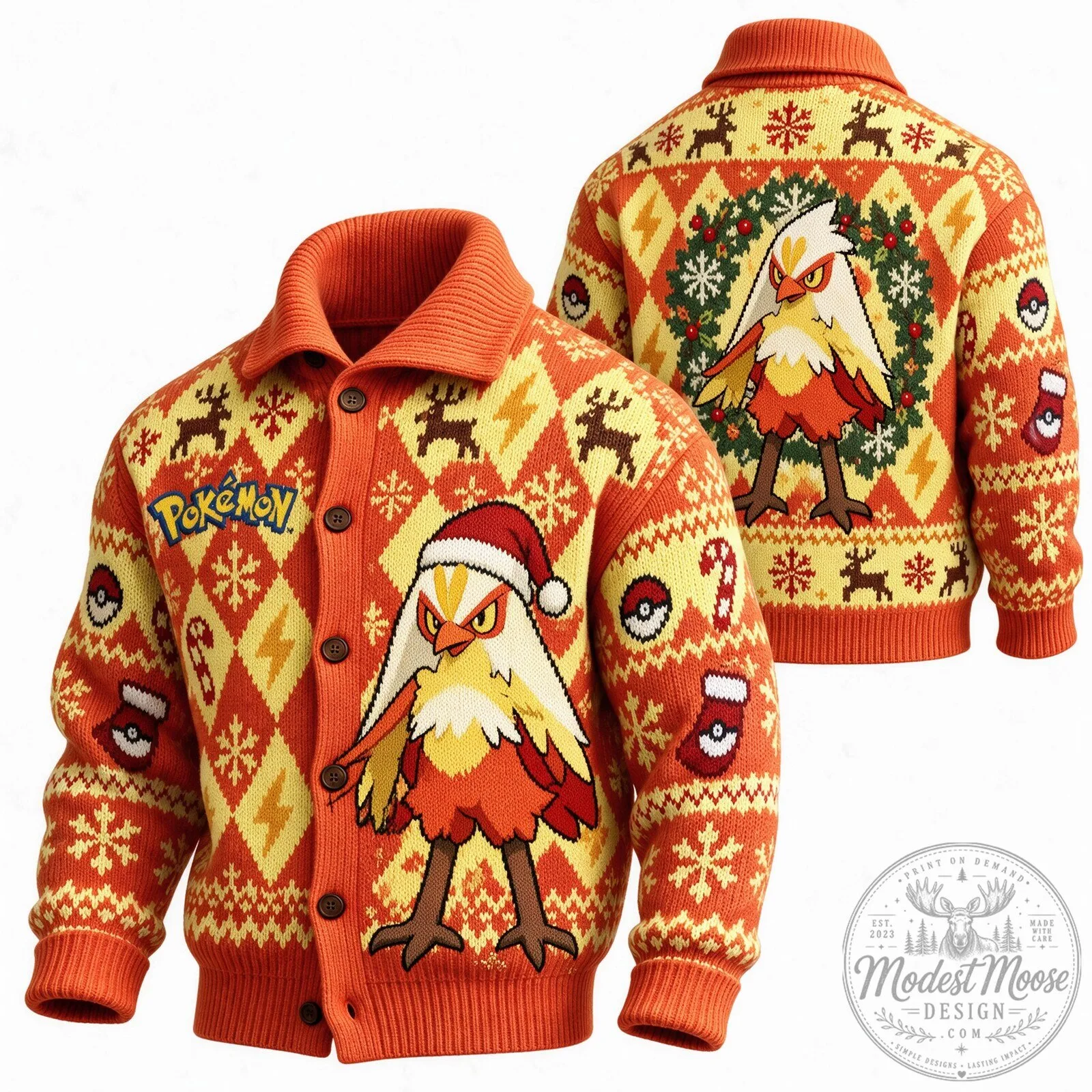 Pokemon Blaziken Christmas Holiday Ugly Sweater Cardigan