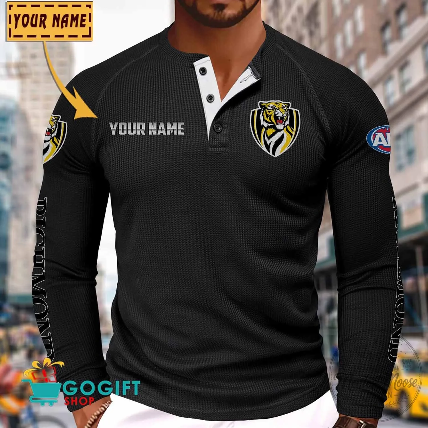 Richmond Football Club Personalized Long Sleeve Henley Shirt