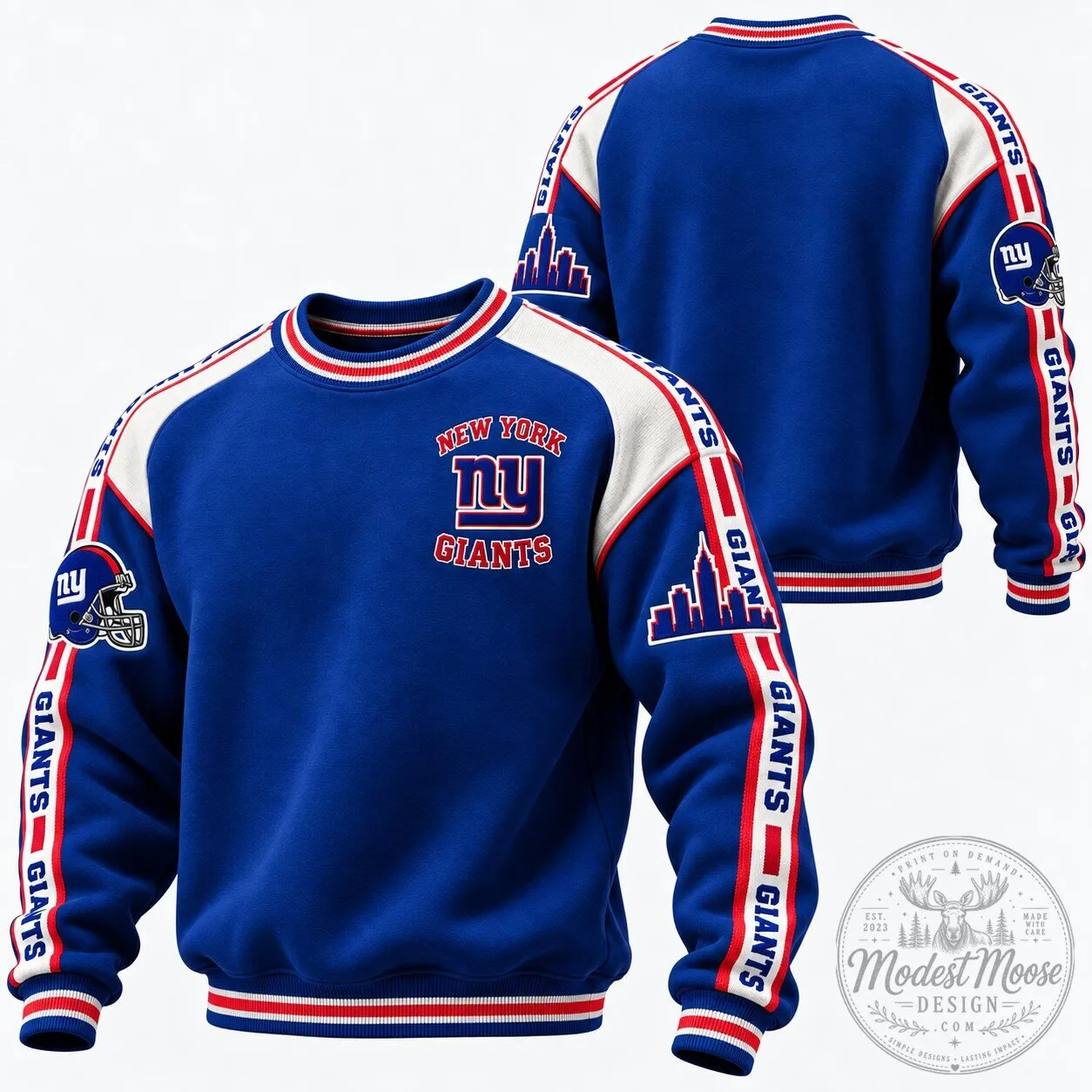 New York Giants NFL Football Team Logo Blue and White Striped Sweatshirt
