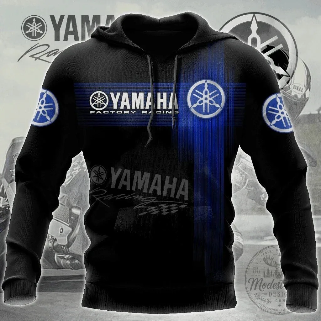 Yamaha Factory Racing Team Black and Blue Striped Pullover Hoodie