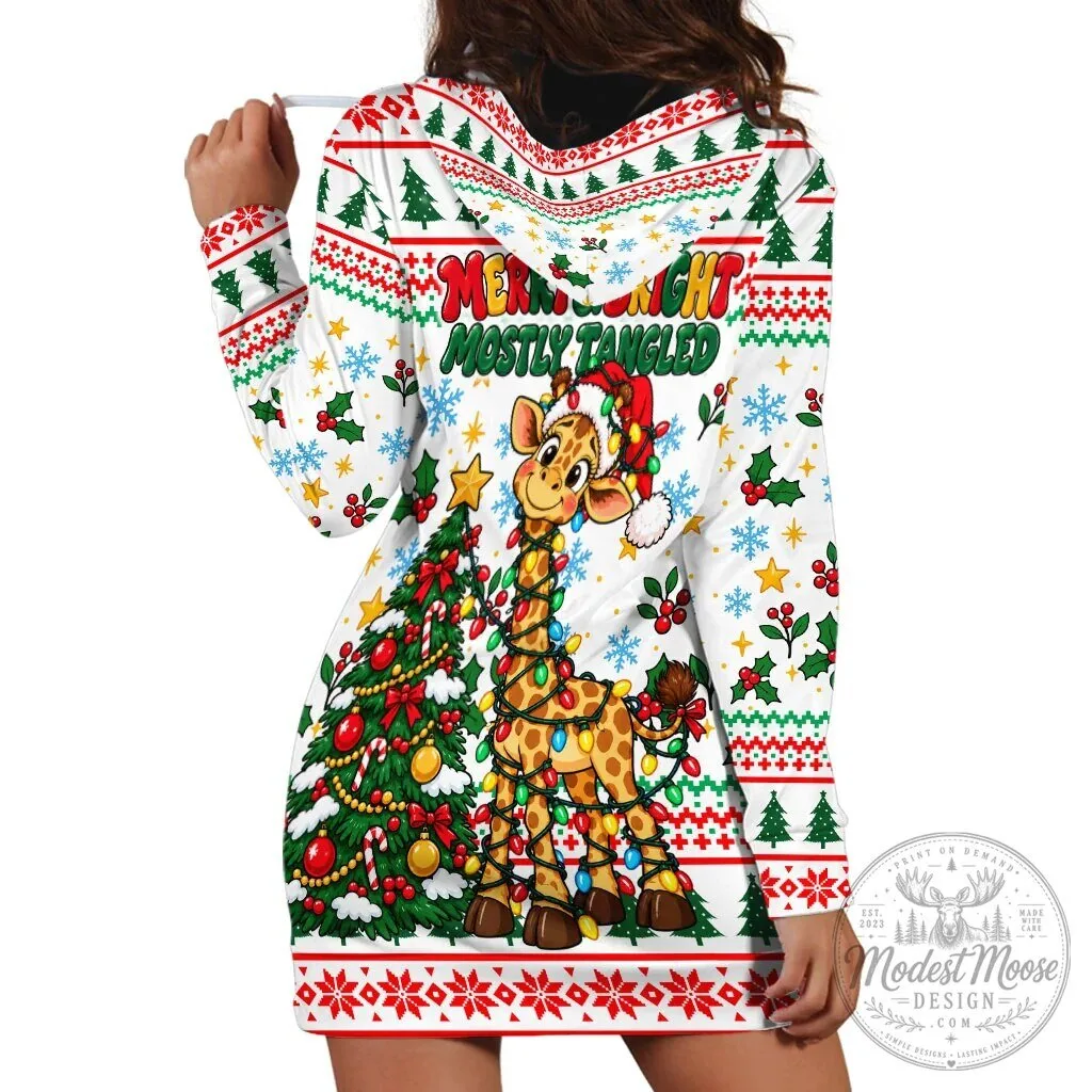 Christmas Giraffe Tall Tangled Merry Lights Ugly Sweater Hoodie Dress 8 Christmas Giraffe Tall Tangled Merry Lights Ugly Sweater Hoodie Dress