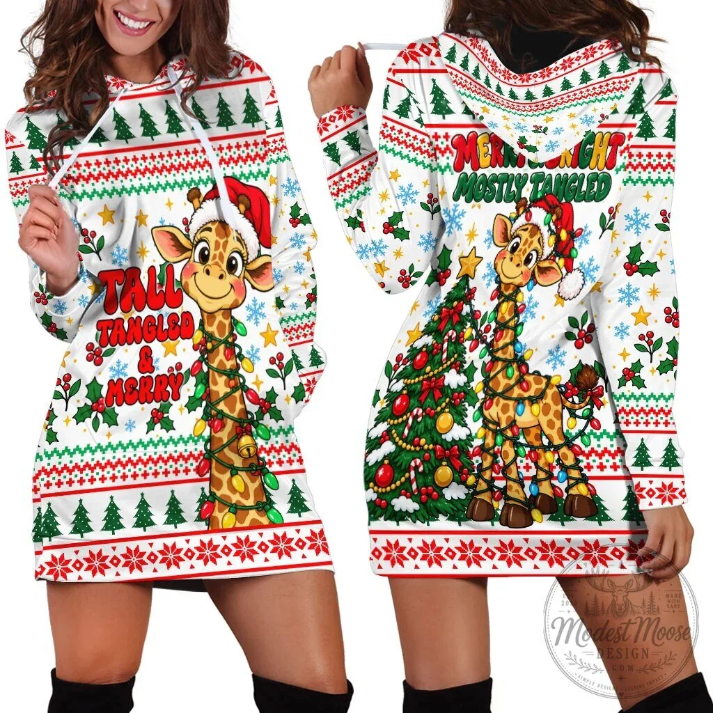 Christmas Giraffe Tall Tangled Merry Lights Ugly Sweater Hoodie Dress 9 Christmas Giraffe Tall Tangled Merry Lights Ugly Sweater Hoodie Dress