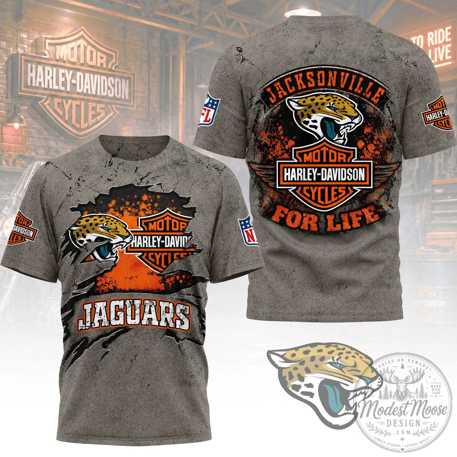 Jacksonville Jaguars Harley Davidson For Life T-Shirt