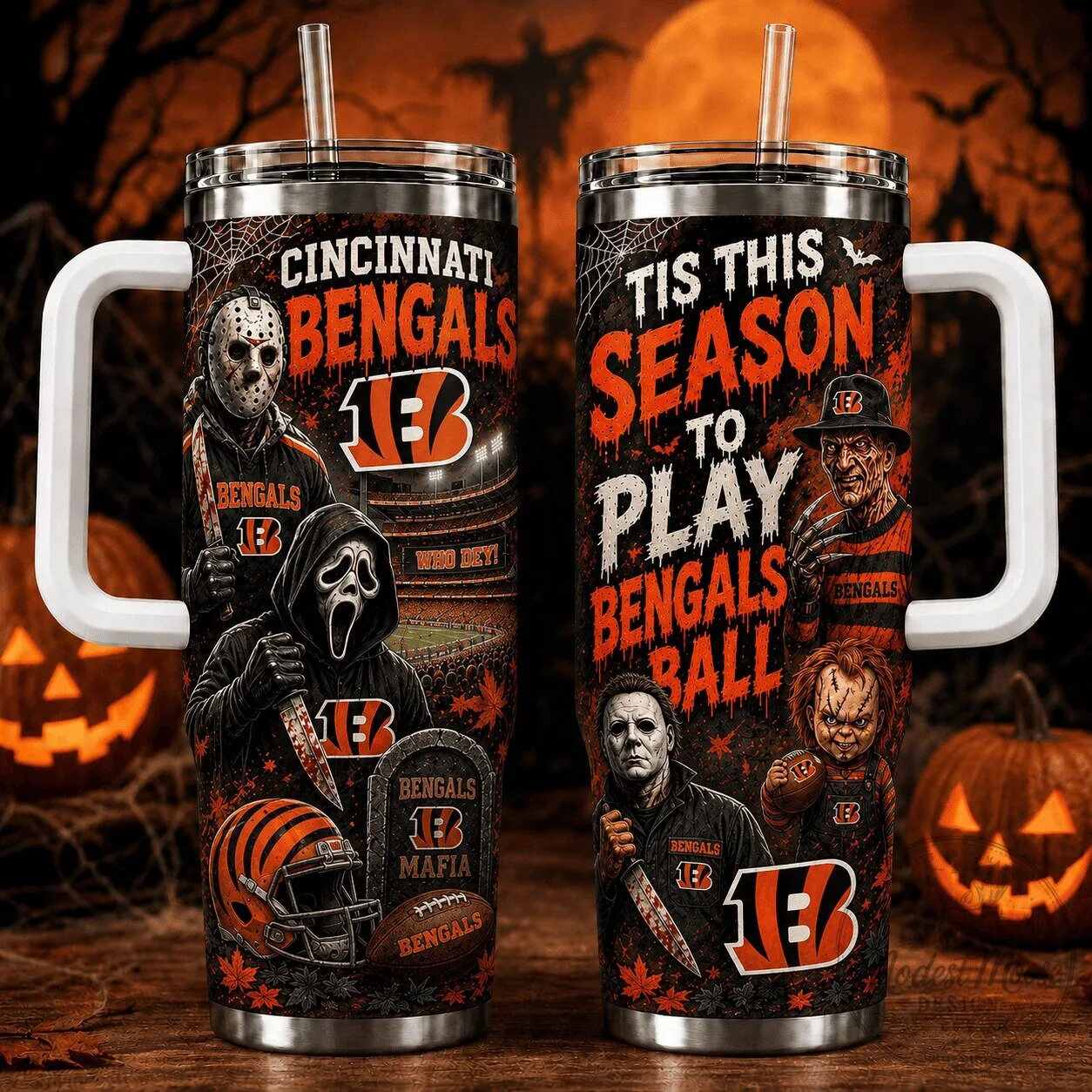 Cincinnati Bengals Halloween Horror Movie Characters Football Team 40oz Tumbler