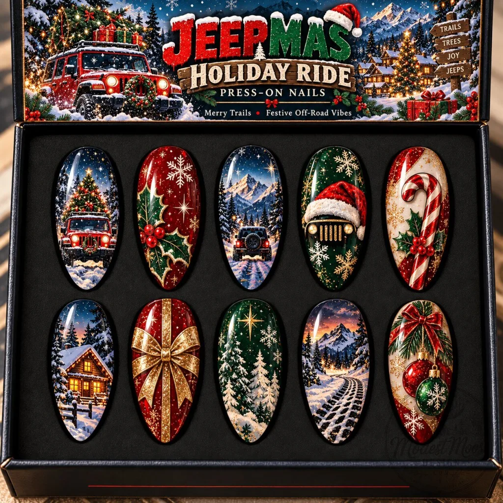 Jeepmas Holiday Ride Festive Vehicles Christmas Press-On Nails Set Jeepmas Holiday Ride Festive Vehicles Christmas Press-On Nails Set