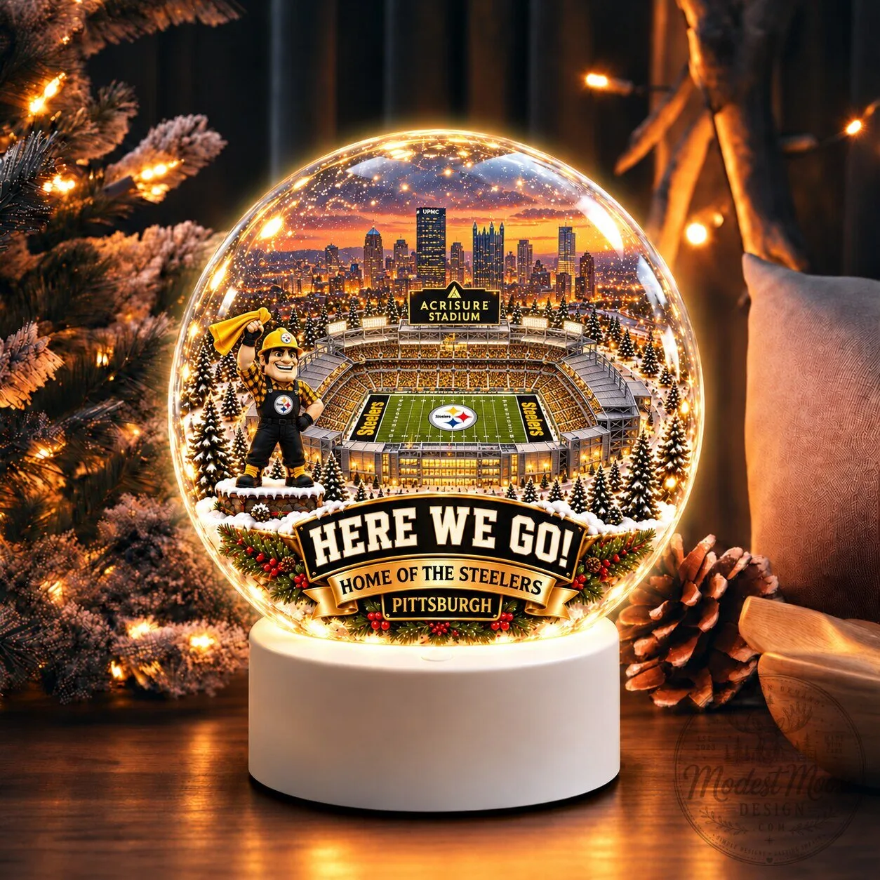 Pittsburgh Steelers Acrisure Stadium Snow Globe Light with Mascot Figure