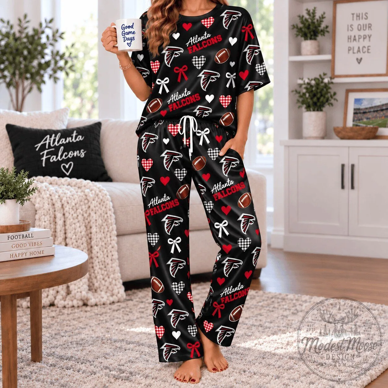 Atlanta Falcons Football Team Spirit Satin Pajamas Set for Women