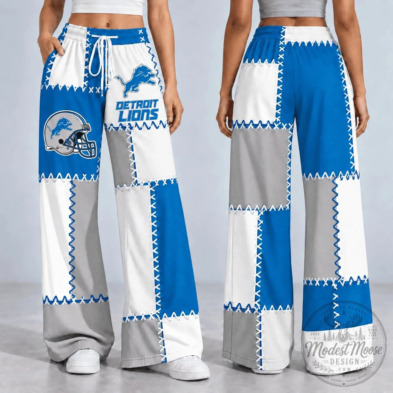 Detroit Lions NFL Patchwork Style Wide Leg Pants for Women