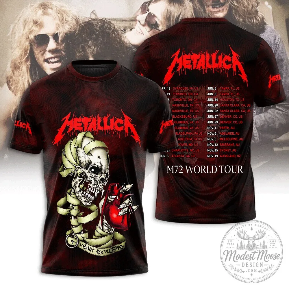 Metallica M72 World Tour Heart Explosive Skull Graphic Band T-Shirt