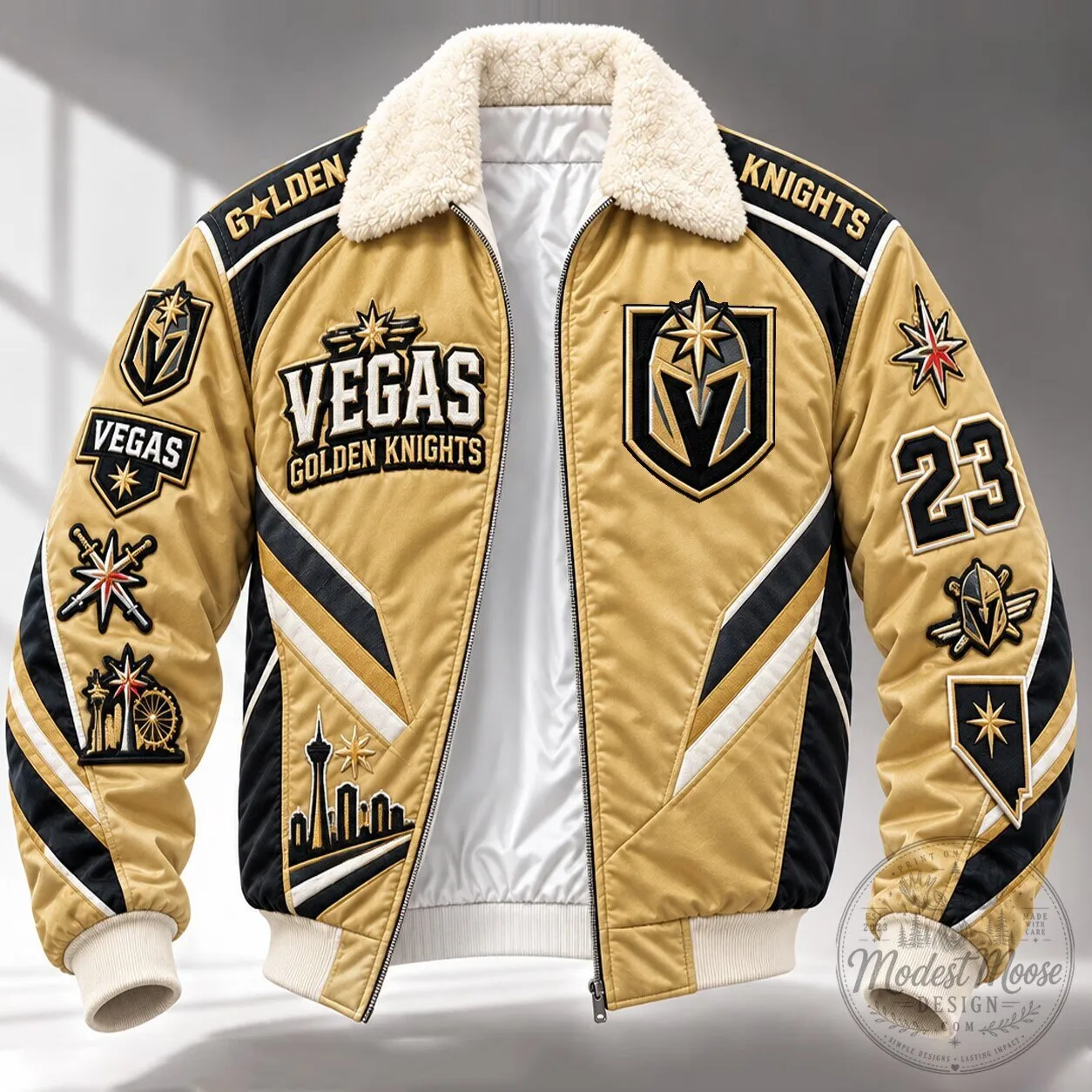 Vegas Golden Knights Gold Colorblock Zip-Up Bomber Jacket With Fleece Collar