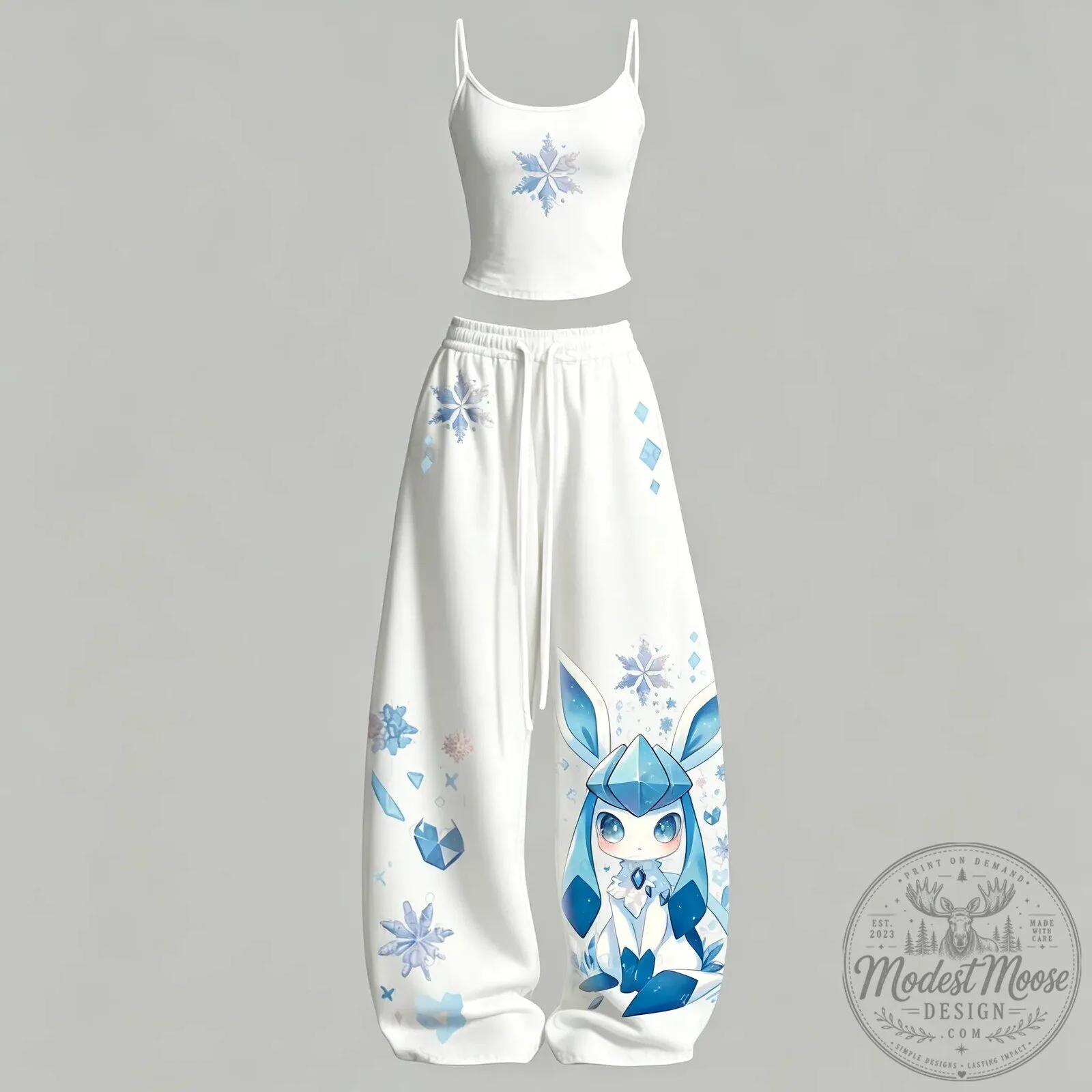 Glaceon Pokemon Snowflake Winter Women's Tank Top and Pants Set