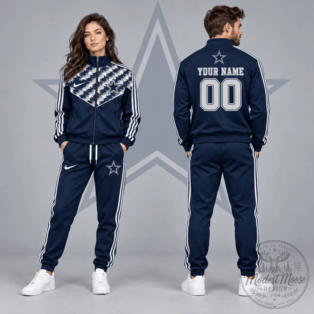 Dallas Cowboys NFL Custom Name Number Tribal Chevron Full Zip Tracksuit Dallas Cowboys NFL Custom Name Number Tribal Chevron Full Zip Tracksuit