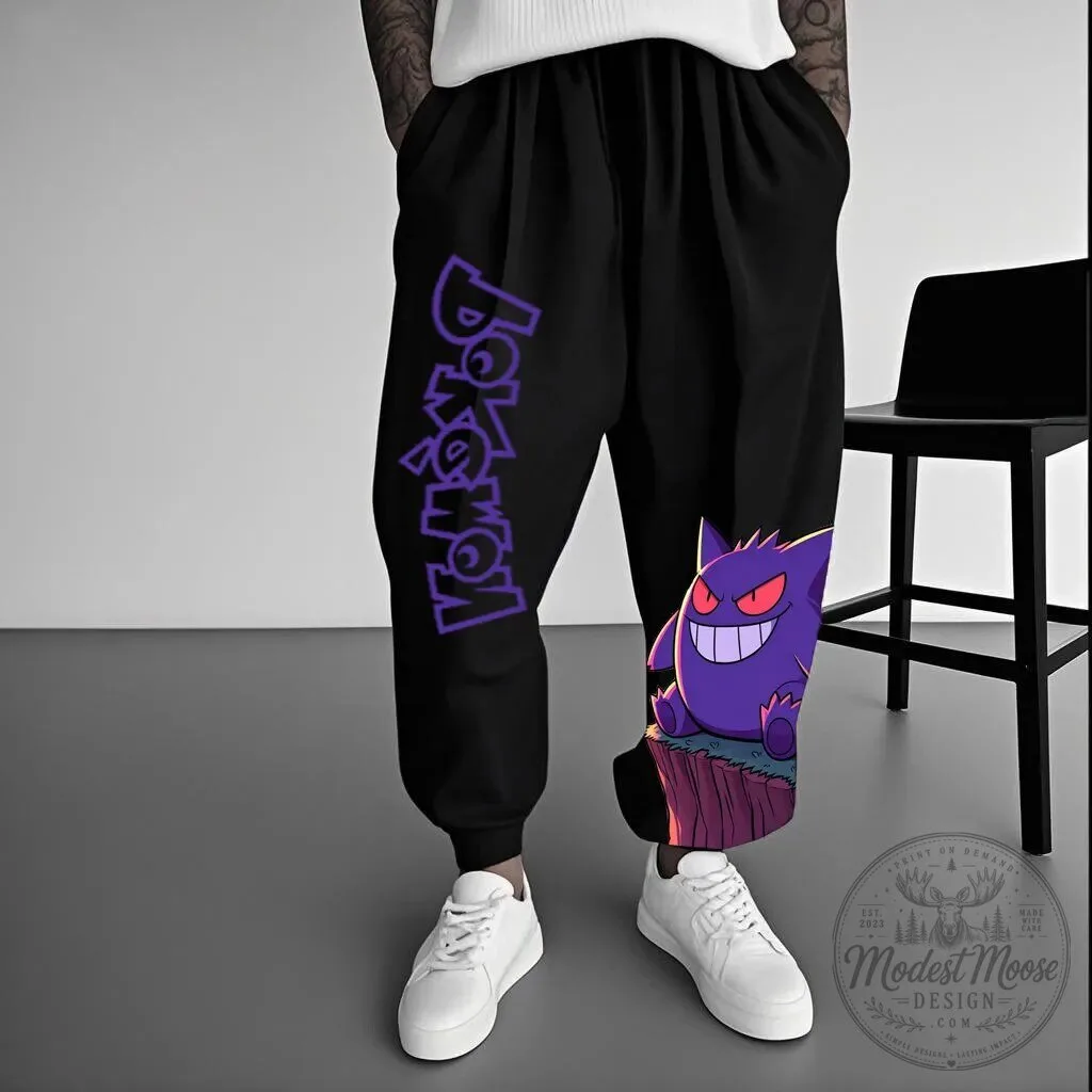 Pokemon Gengar Character Print Casual Jogger Pants for Men and Women