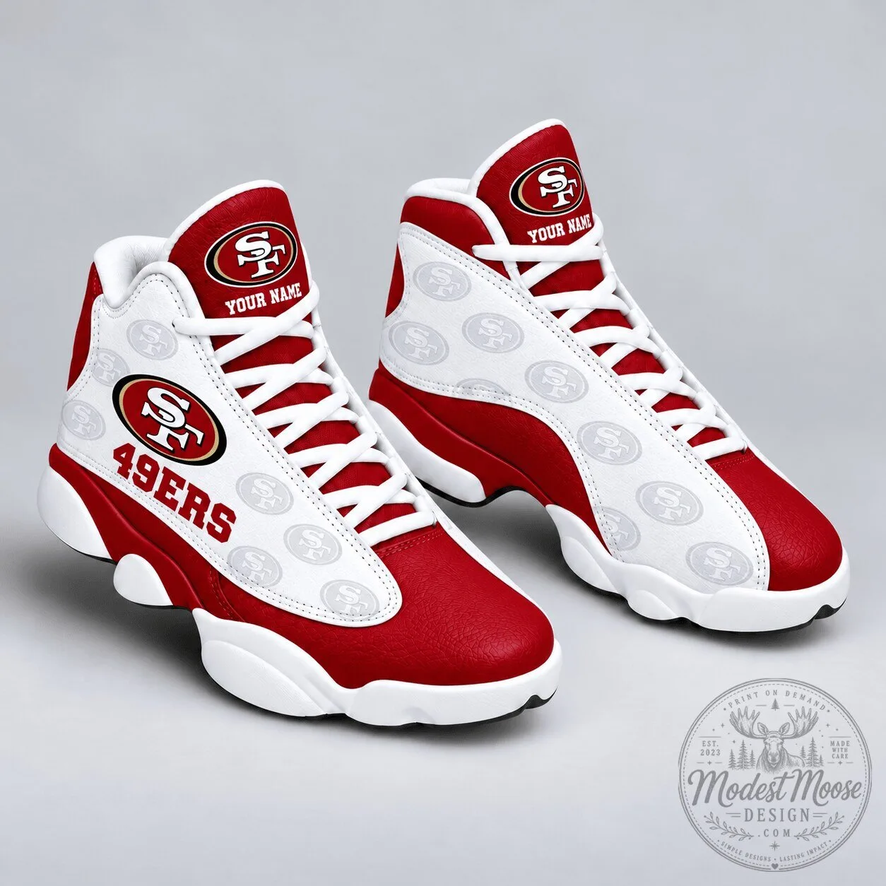 San Francisco 49ers Personalized Red and White High Top Sneakers