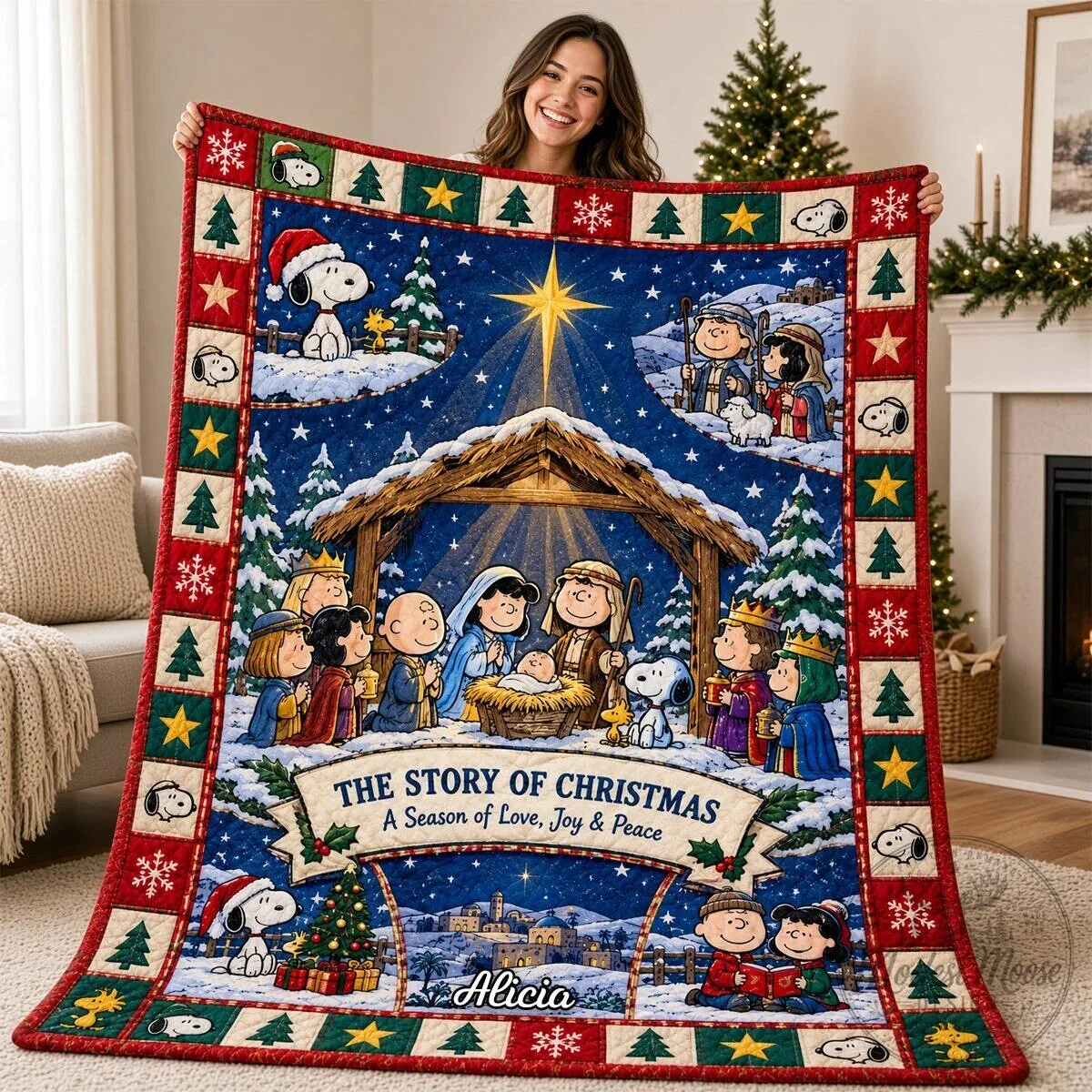 Snoopy Peanuts The Story of Christmas Nativity Scene Blanket