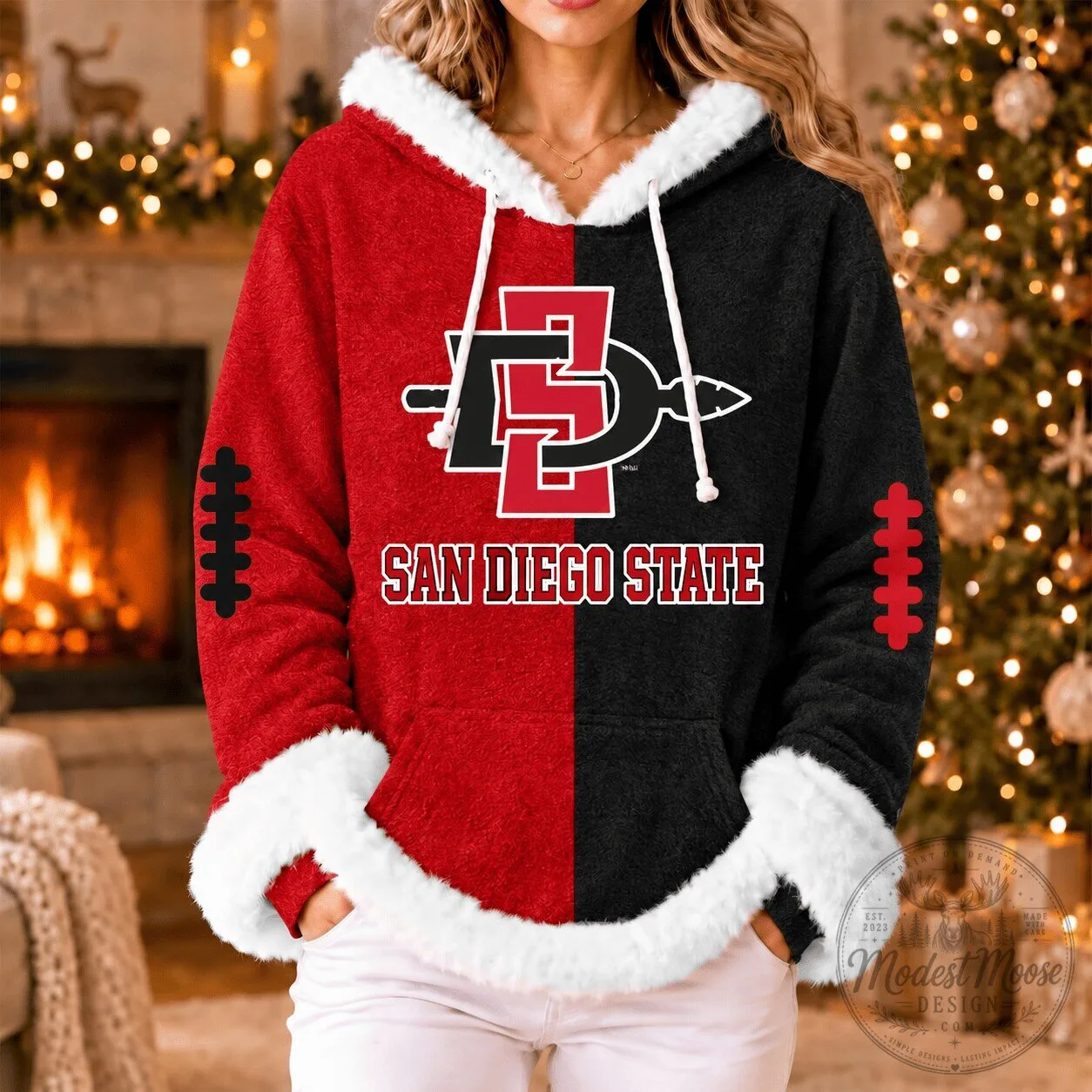 San Diego State Aztecs Football Christmas Fleece Hoodie 2 San Diego State Aztecs Football Christmas Fleece Hoodie