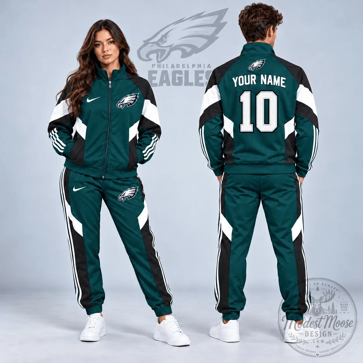 Philadelphia Eagles Personalized Name and Number Colorblock Full Zip Jacket