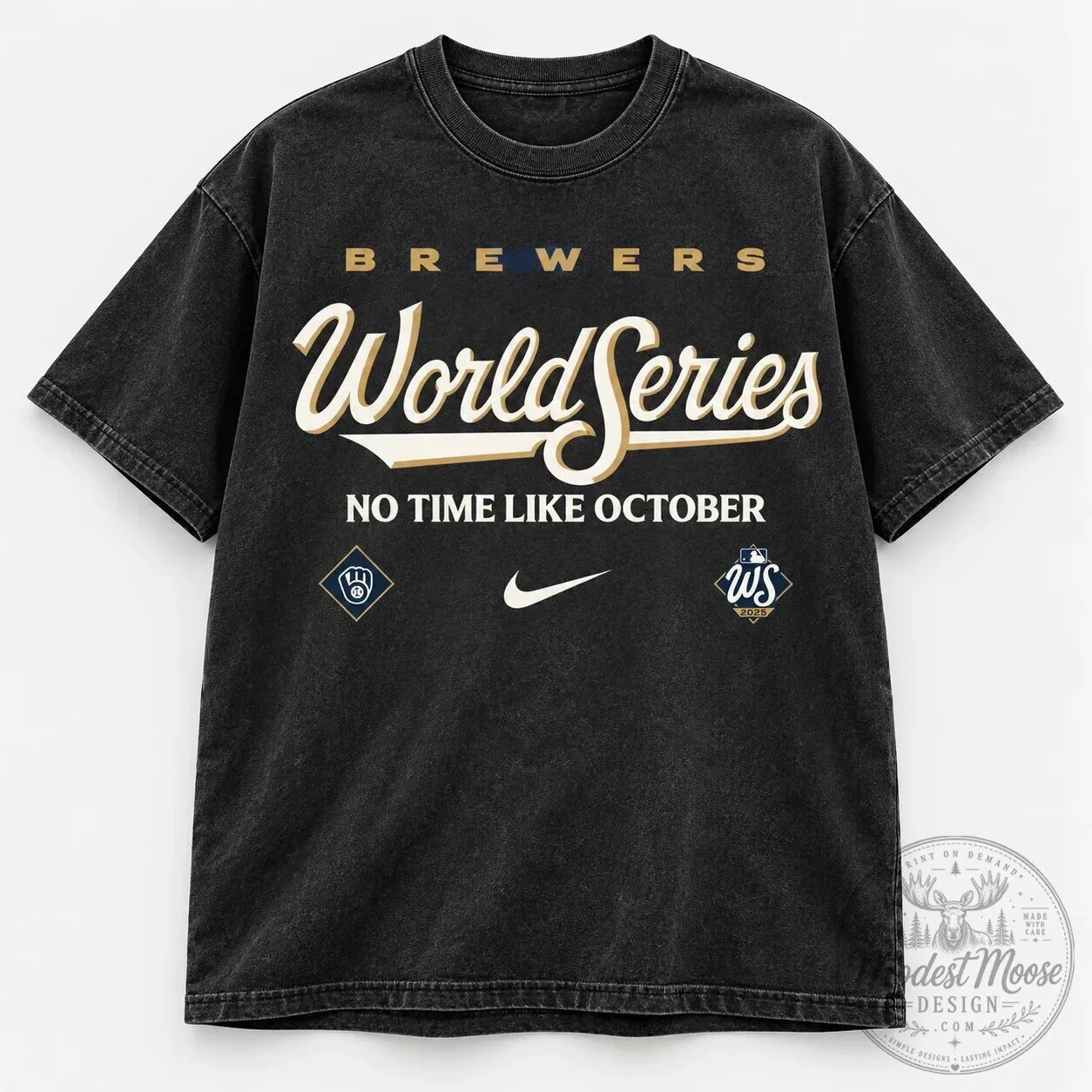Washed Black Baseball T-Shirt for Milwaukee Brewers World Series 2026