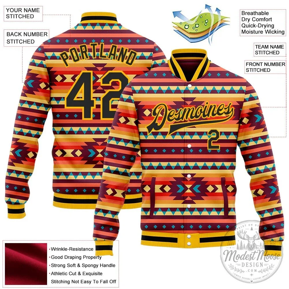 Full-Snap Varsity Jacket with Southwestern Geometric Aztec Design 11 Full-Snap Varsity Jacket with Southwestern Geometric Aztec Design