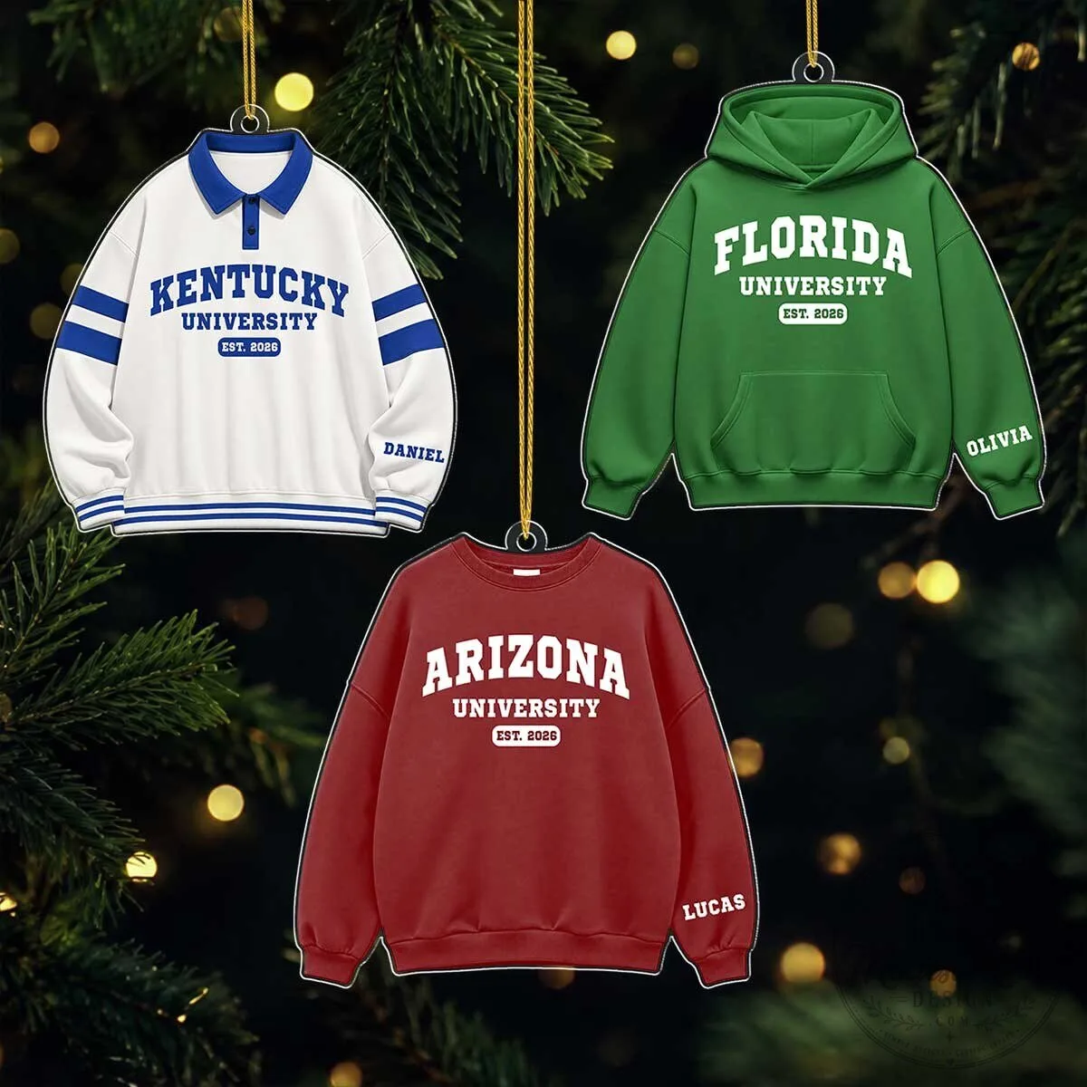 University Sweatshirt Style Personalized Acrylic Christmas Tree Ornament