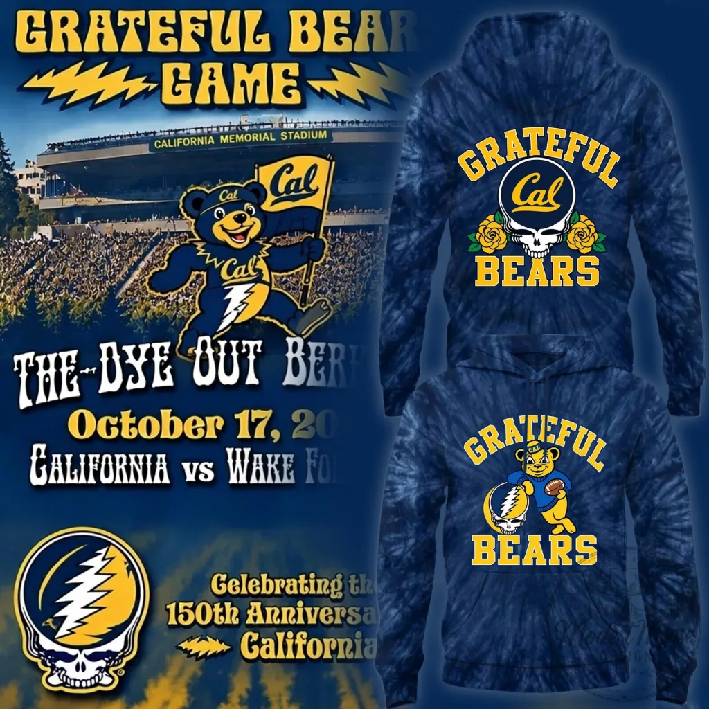 Tie-Dye Hoodie featuring Grateful Dead and California Golden Bears Design Tie-Dye Hoodie featuring Grateful Dead and California Golden Bears Design